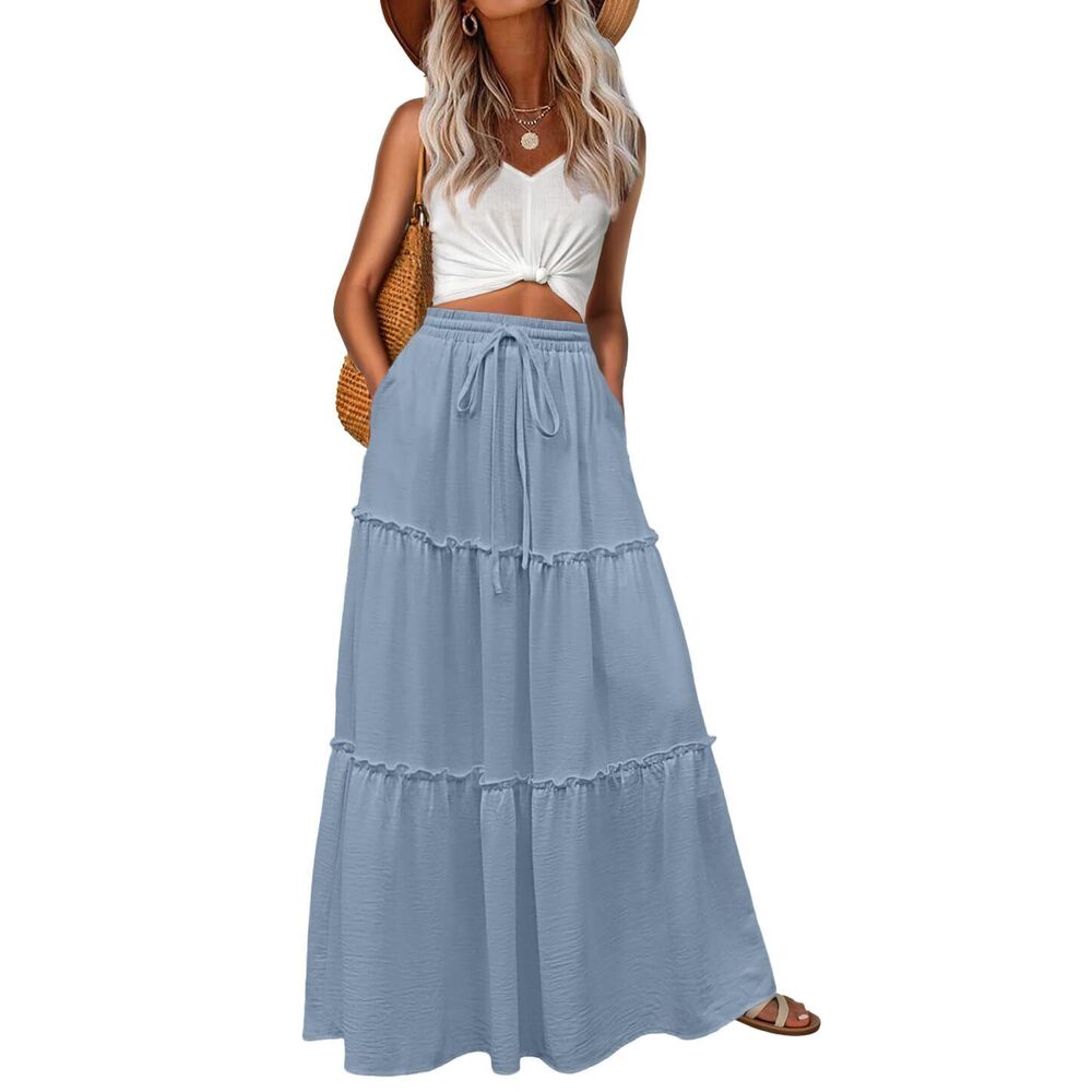 4294 Casual Skirts Boho High Waisted Flowy Maxi Skirts Trendy Cute Skirts
